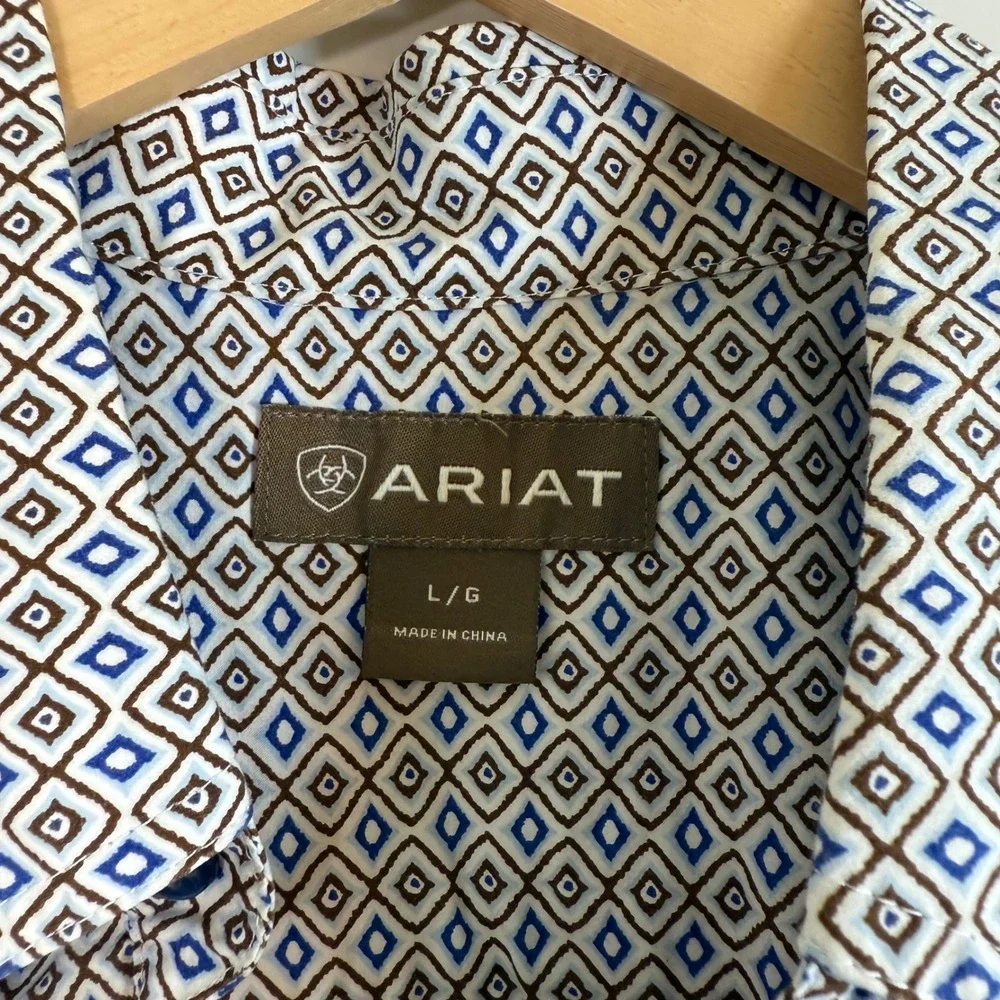 Ariat Men's Geometric Print Button Down Shirt Top Large Long‎ Sleeve 100% Cotton
